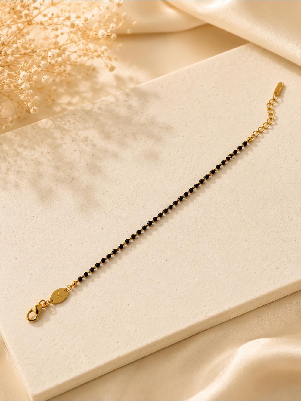 Gold and Black Beaded Bracelet - Women's Jewelry